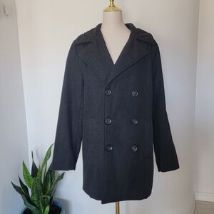 Carbon Double Breasted Wool Blend Charcoal Gray Pea Coat Size Medium